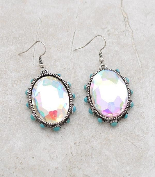 AB Rhinestone Oval Turquoise Earrings