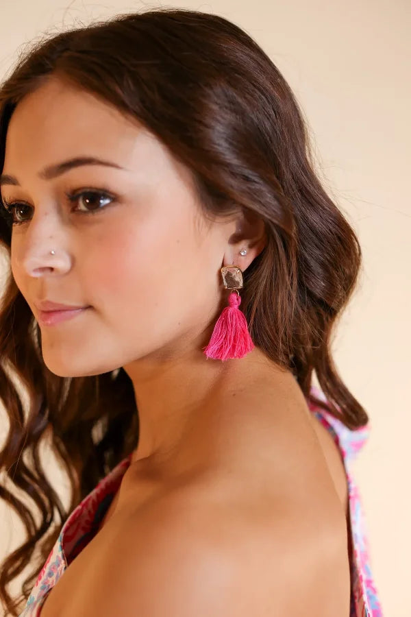 Fuchsia Tassel Stud Earrings