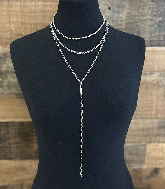Layered Silver Lariat Necklace