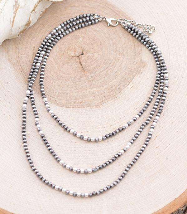 Faux Silver and Pearls Layered Navajo Necklace