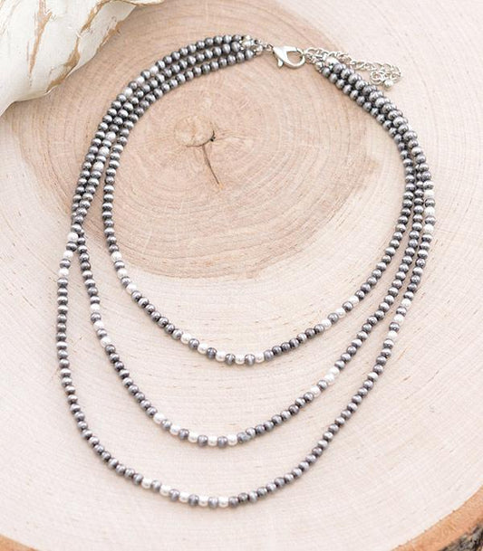 Faux Silver and Pearls Layered Navajo Necklace