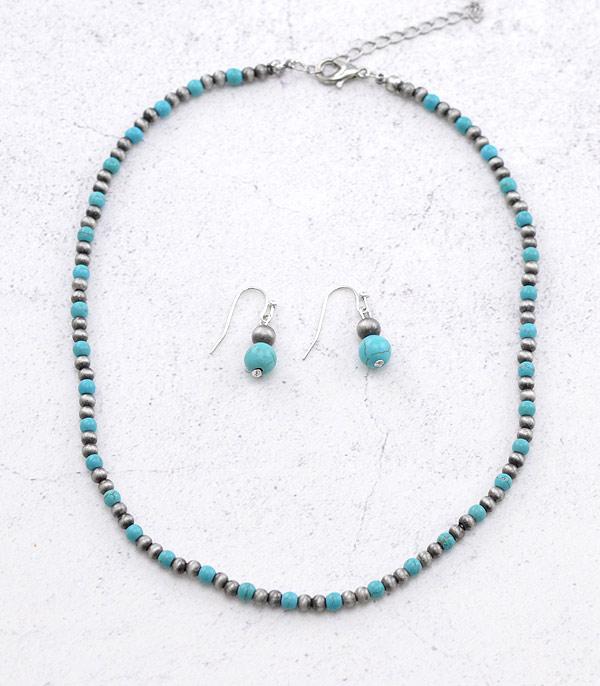 Silver and Turquoise Beaded Navajo Necklace #23