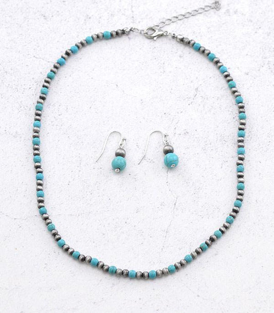 Silver and Turquoise Beaded Navajo Necklace #23