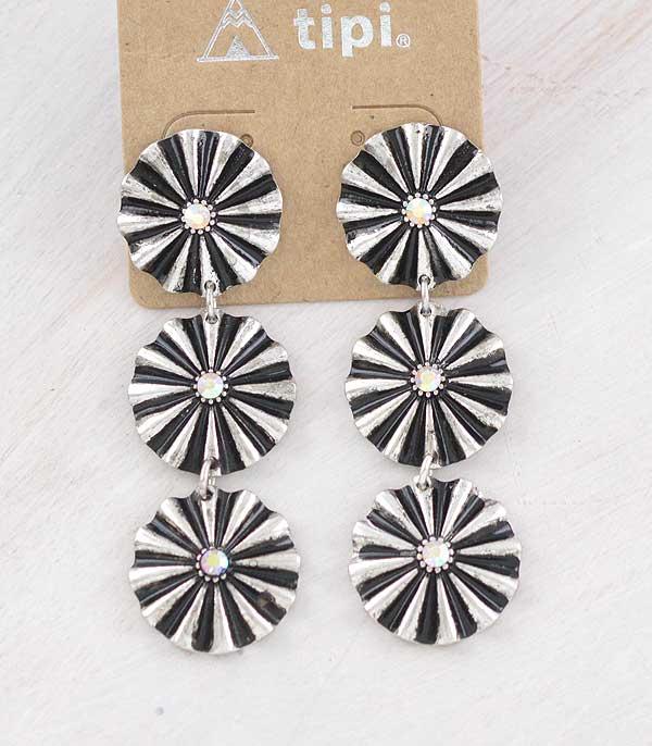 Silver Concho Crystal Dangle Earrings