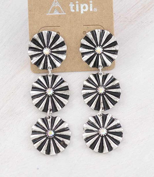 Silver Concho Crystal Dangle Earrings