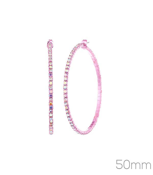Rhinestone Pink Hoop Earrings