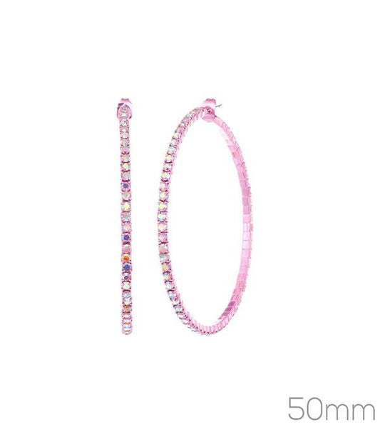 Rhinestone Pink Hoop Earrings