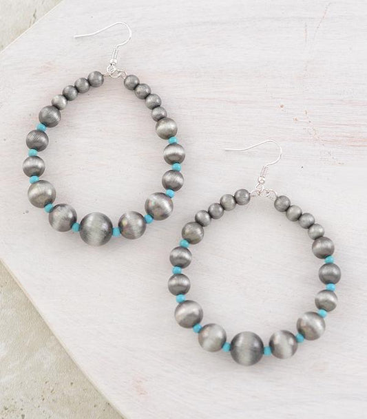 Faux Silver and Turquoise Navajo Hoop Earrings
