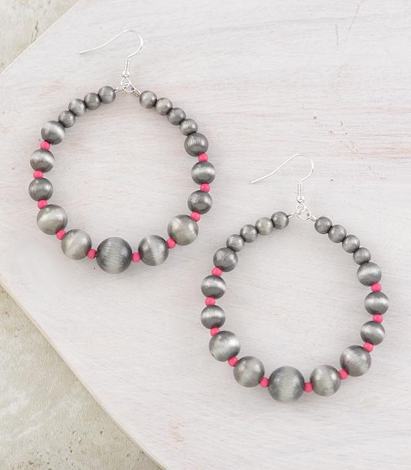 Faux Silver and Pink Navajo Hoop Earrings