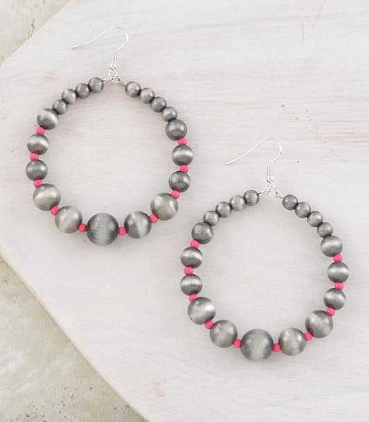 Faux Silver and Pink Navajo Hoop Earrings