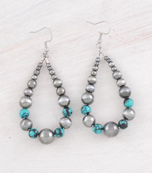 Faux Navajo Bead Silver Teardrop Earrings #52