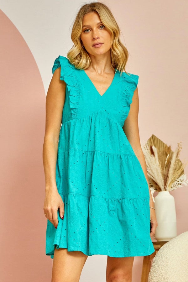 Emerald Eyelit Tiered Dress