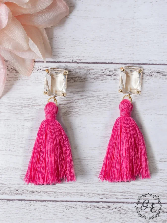 Fuchsia Tassel Stud Earrings