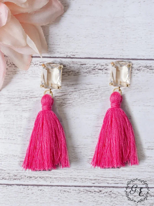 Fuchsia Tassel Stud Earrings