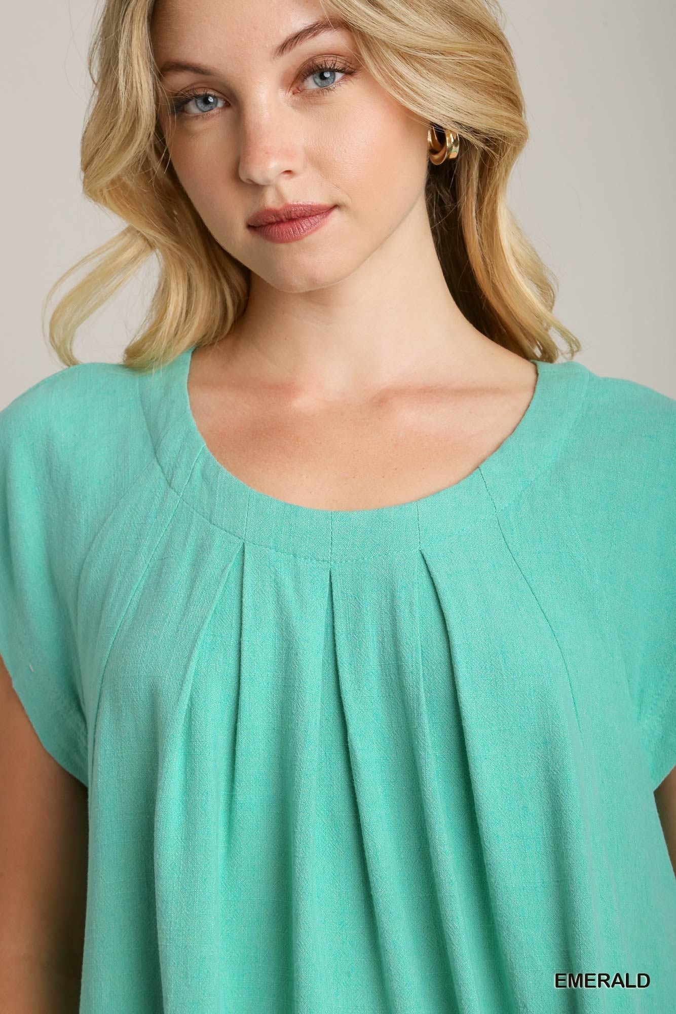 Turquoise Pleated Linen Top