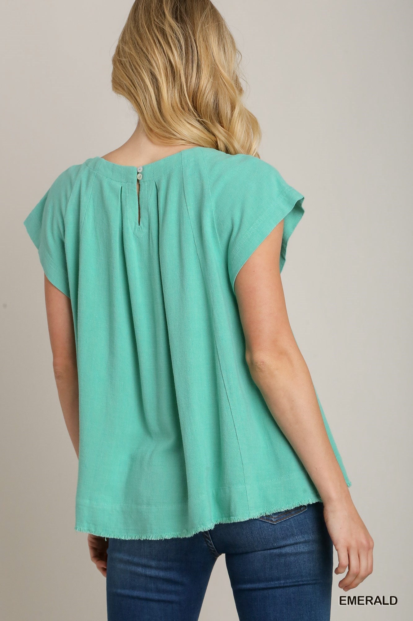 Turquoise Pleated Linen Top