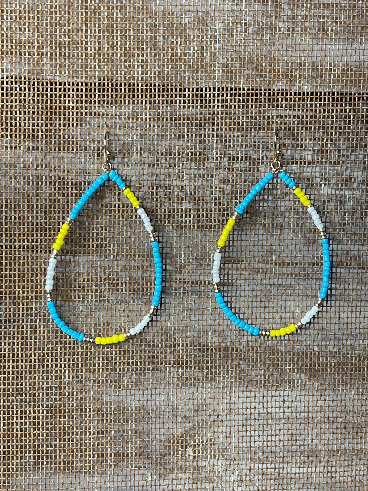 Turquoise and Yellow Beaded Earrings