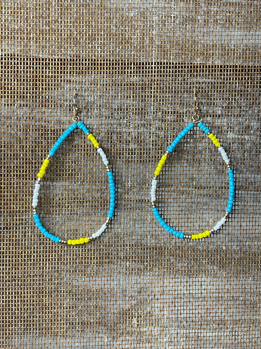 Turquoise and Yellow Beaded Earrings