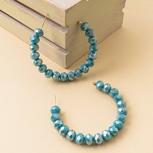 Blue Turquoise AB Beaded Hoop Earrings