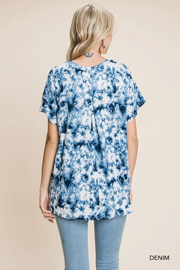 Blue Tie Dye Short Sleeve Rib Top