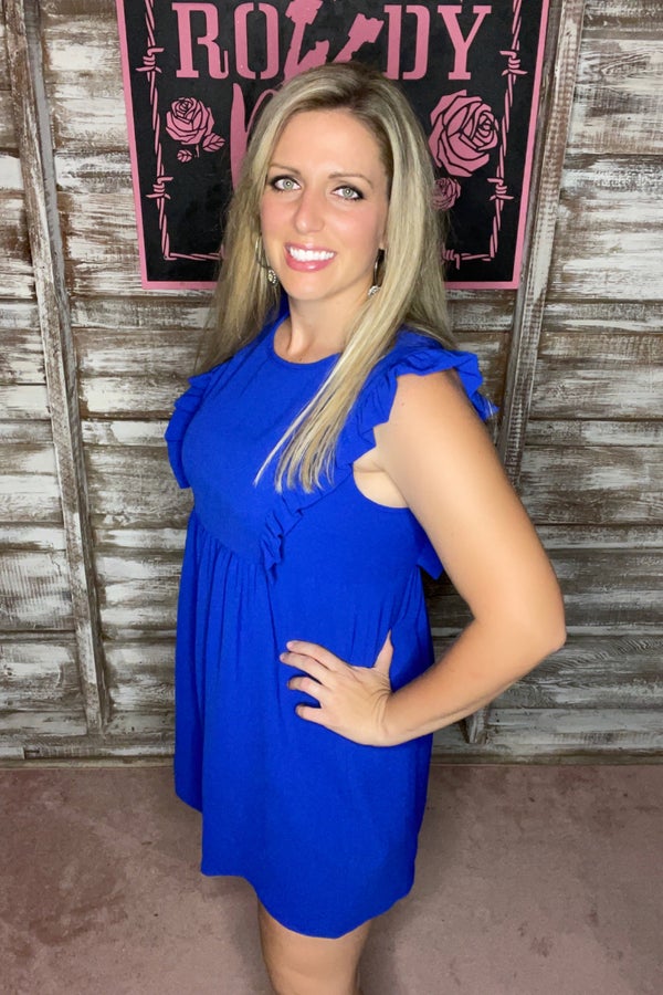 Royal Blue Solid Baby Doll Dress