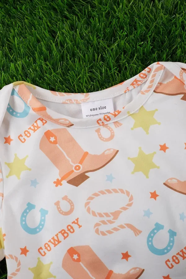 Cowboy Printed Baby Gown