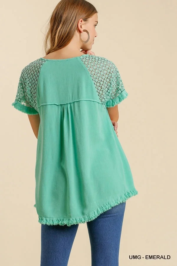 Turquoise Floral Crochet Top