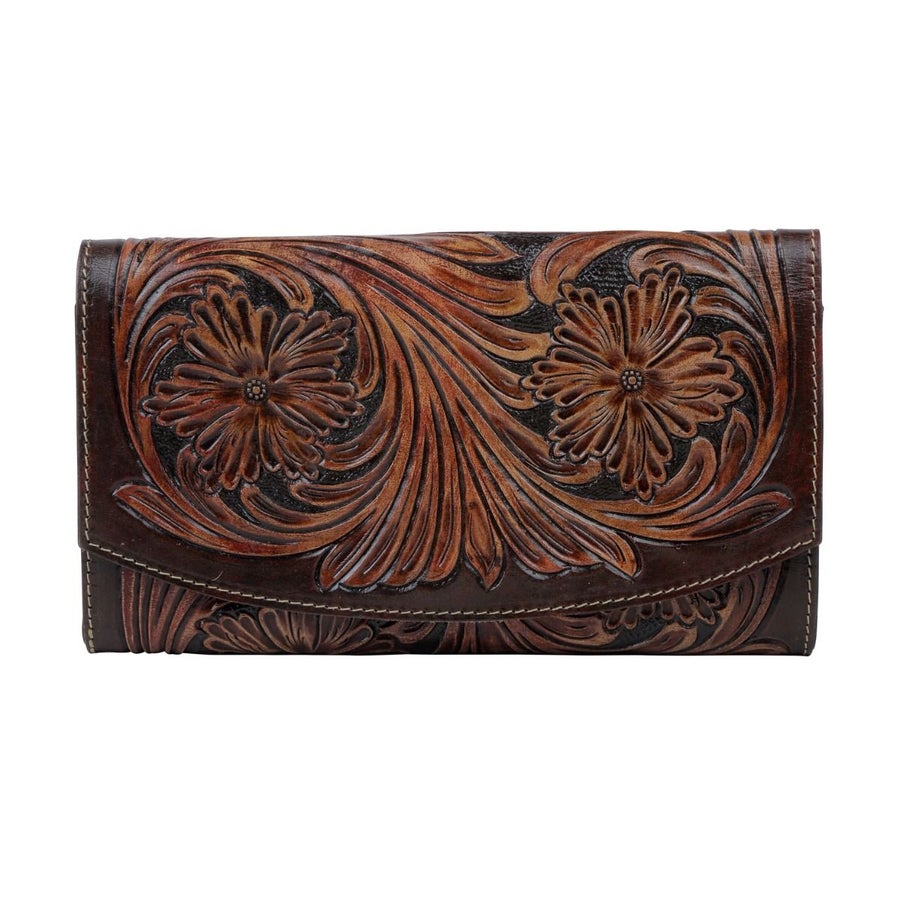 Floral Tooled Brown Wallet