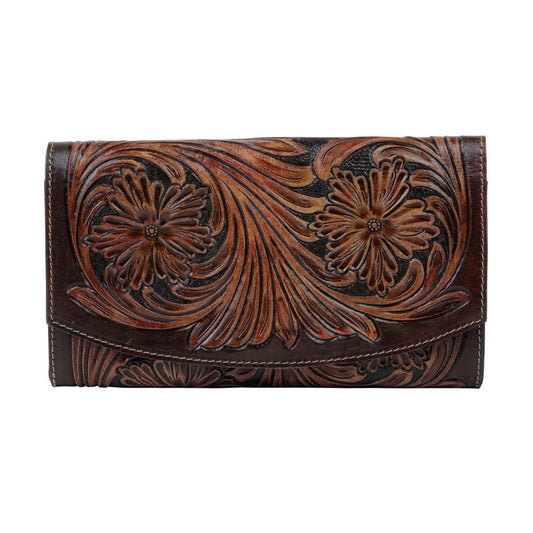 Floral Tooled Brown Wallet