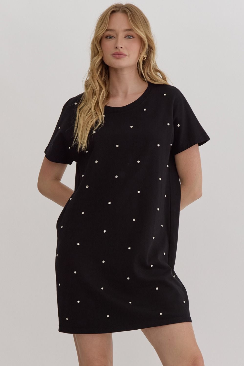 Black Short Sleeve Dress Stud Details