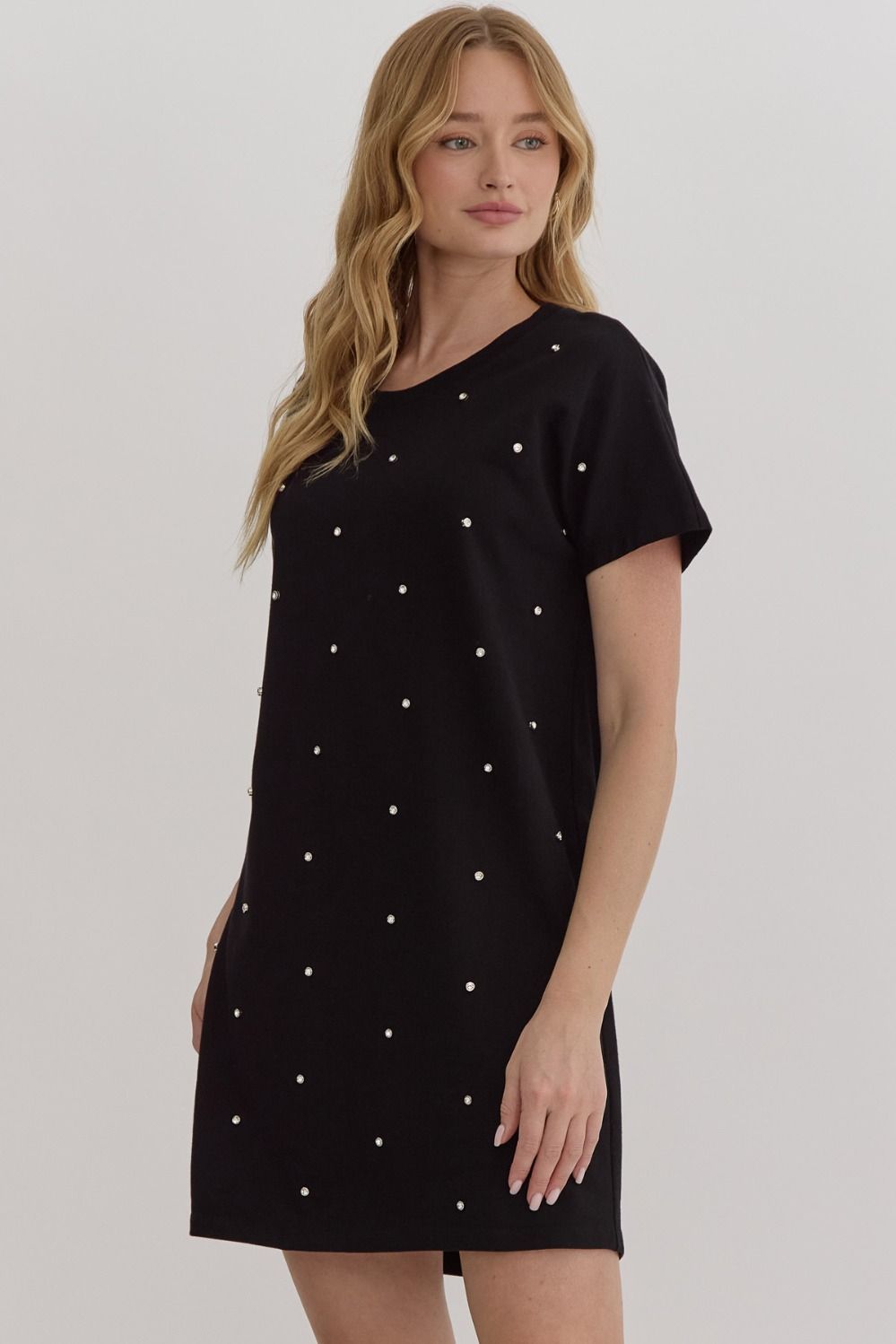Black Short Sleeve Dress Stud Details