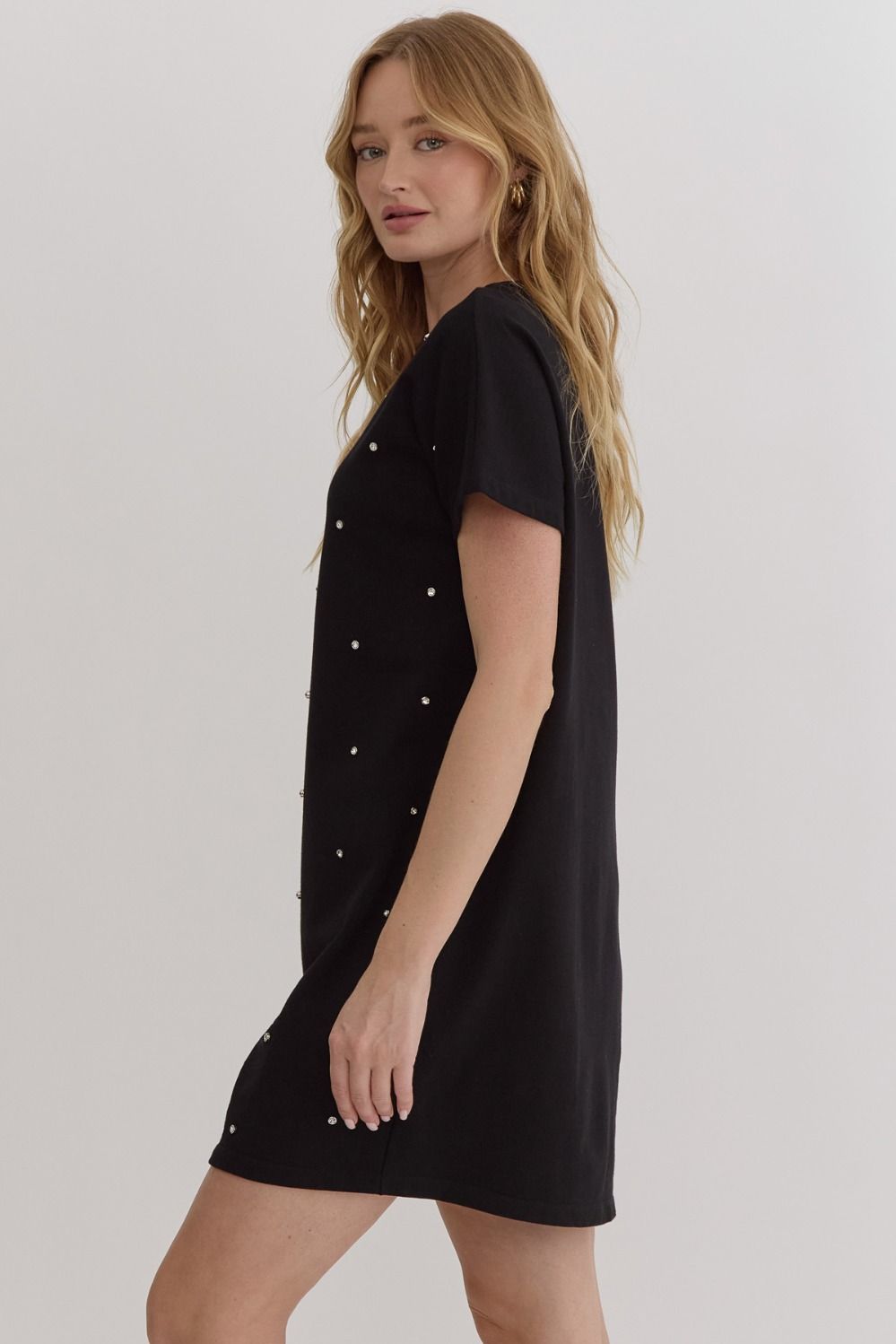Black Short Sleeve Dress Stud Details