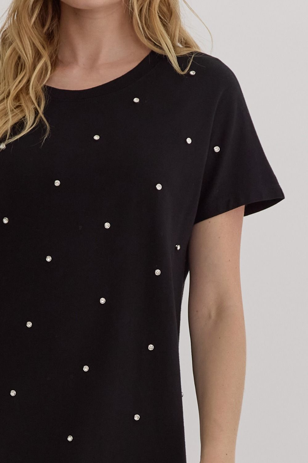 Black Short Sleeve Dress Stud Details