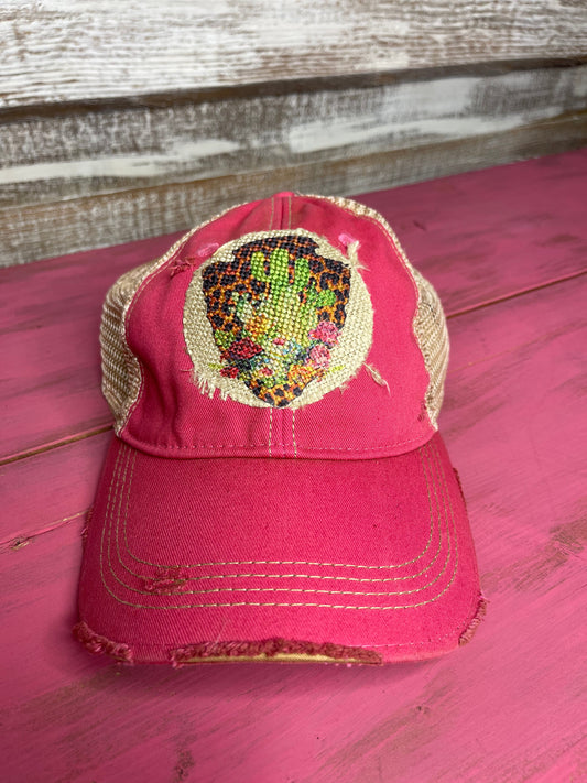 Aztec Leopard Patch Pink Cap