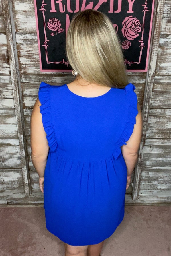 Royal Blue Solid Baby Doll Dress