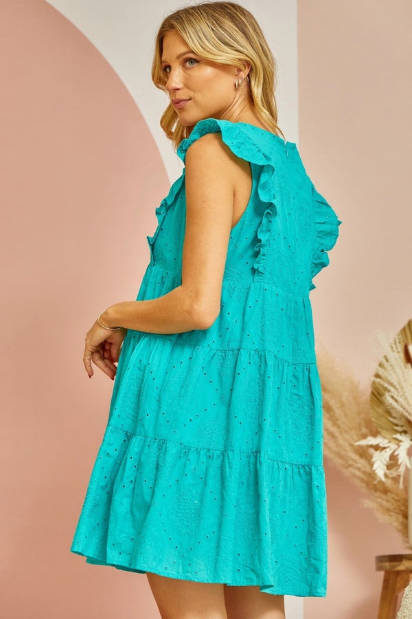 Emerald Eyelit Tiered Dress