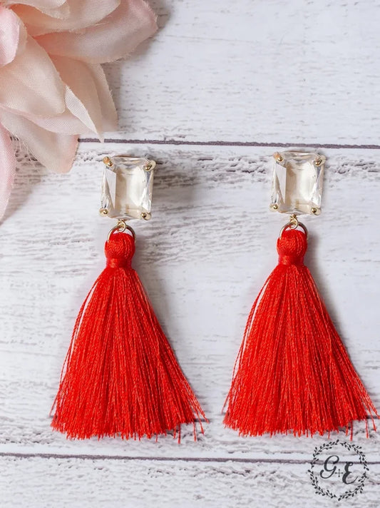 Red Tassel Stud Earrings