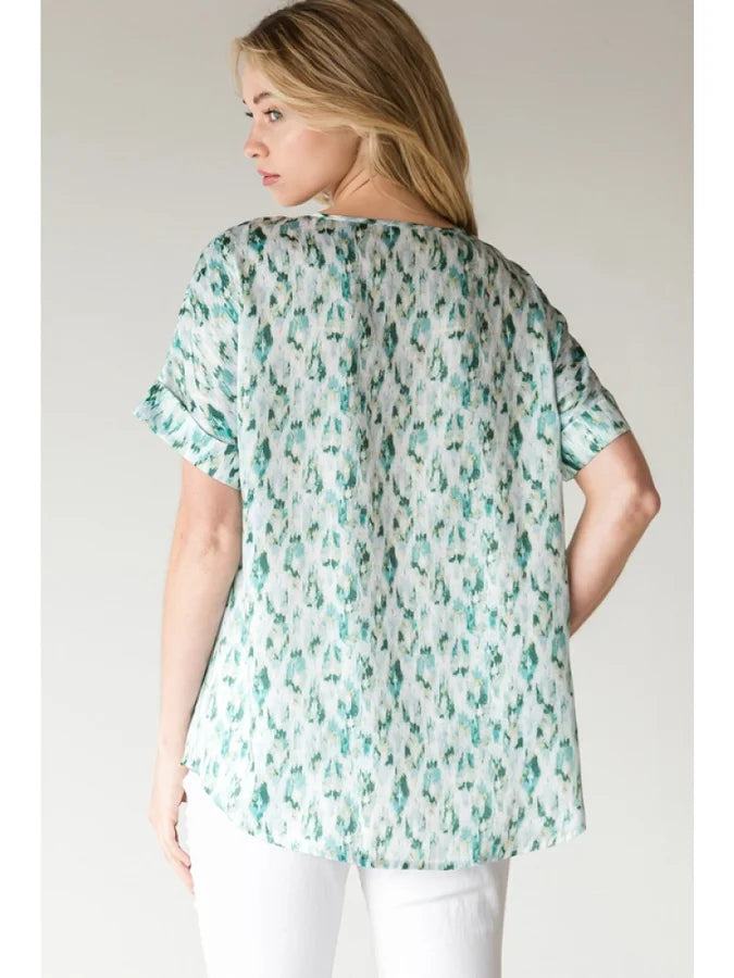 Green Mixed Print Top