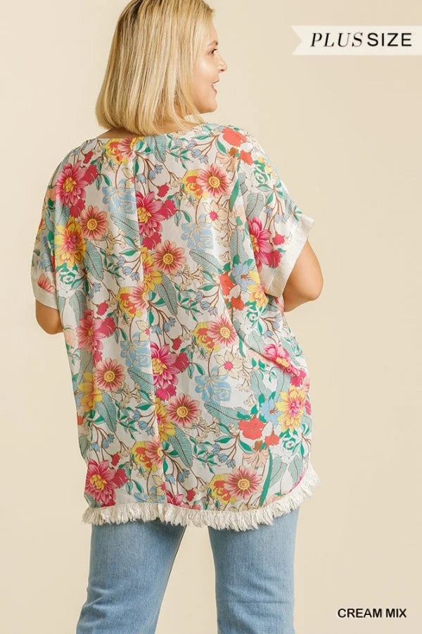 Sandy Floral Print Cream Top