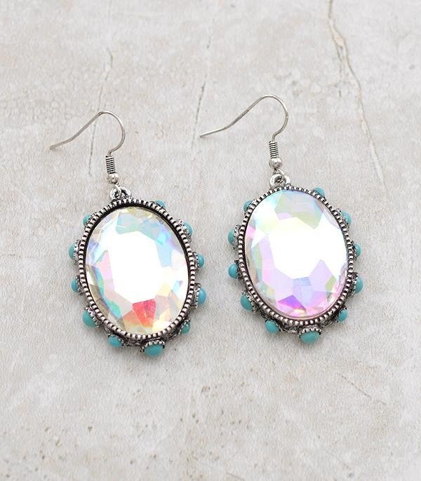 AB Rhinestone Oval Turquoise Earrings