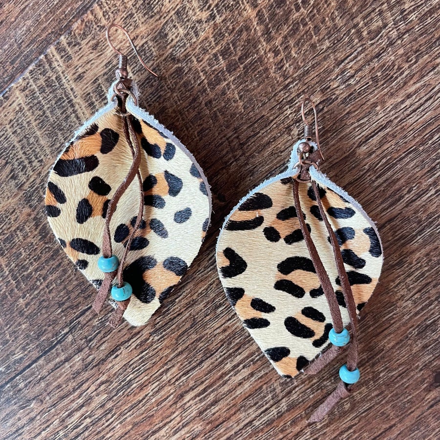 Light Leopard Earrings Beaded Tassels