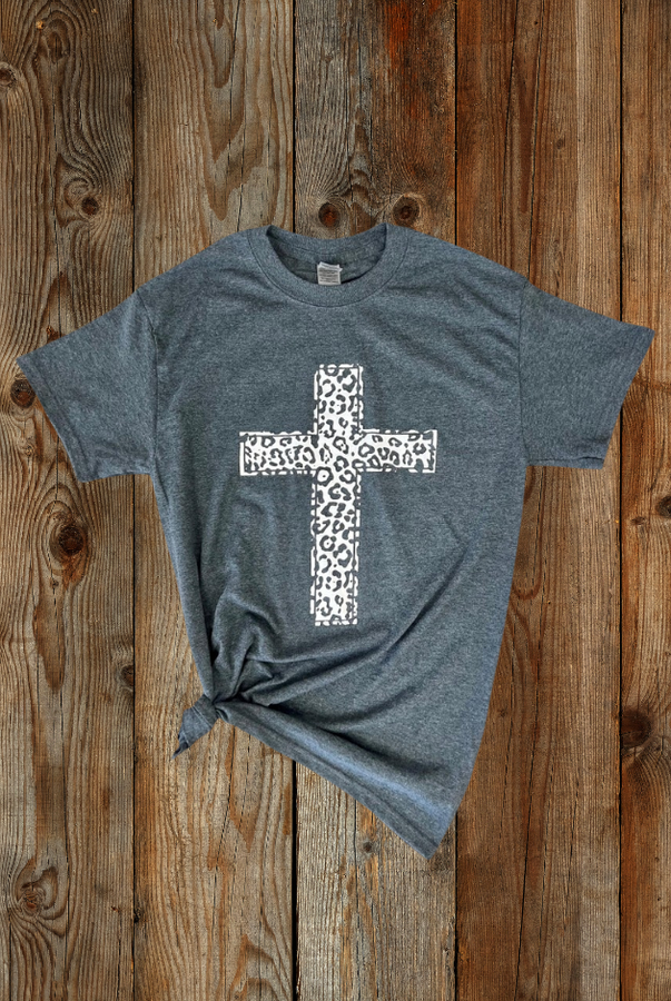 Grey Leopard Cross Graphic Tee