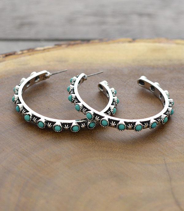 Silver and Turquoise Hoop Earrings #77