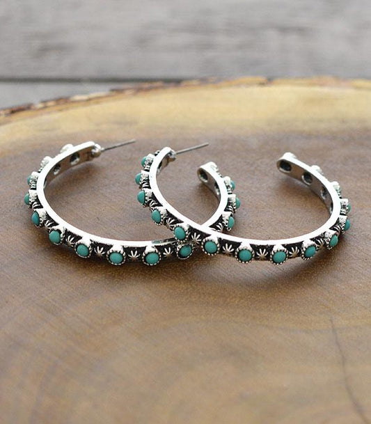 Silver and Turquoise Hoop Earrings #77