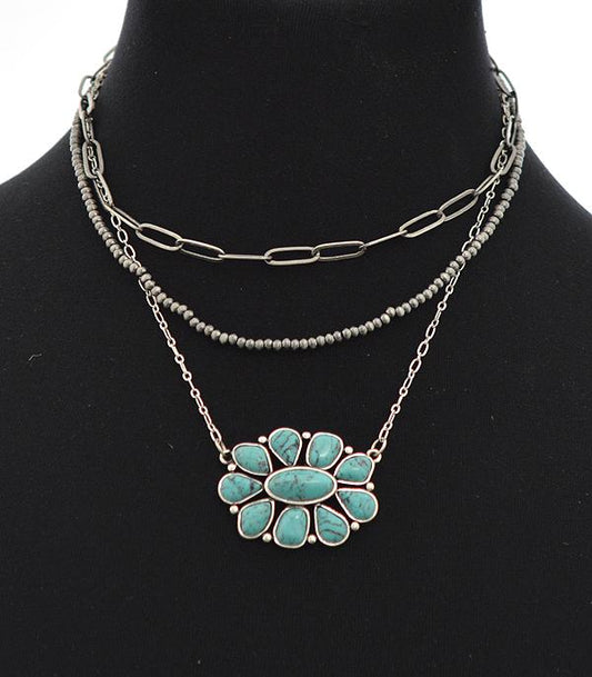 Silver Pendant Layered Necklace #24