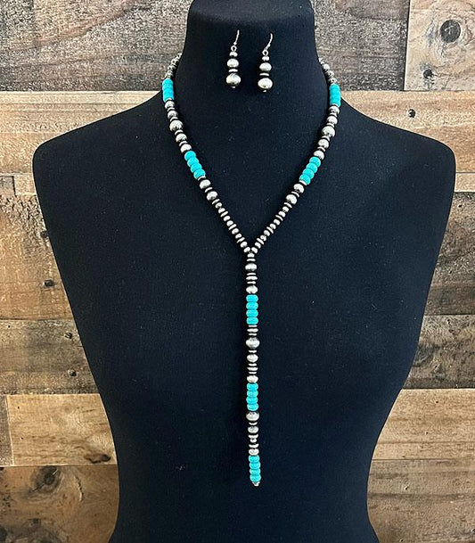 Silver and Turquoise Lariat Necklace