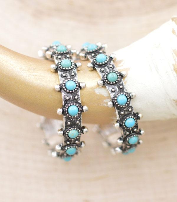 Turquoise and Silver Hoops #27