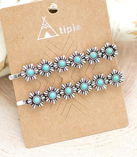 Faux Turquoise Western Bobby Pin Set