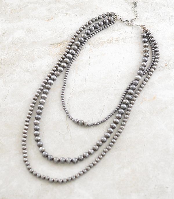 Layered Faux Silver Navajo Bead Necklace