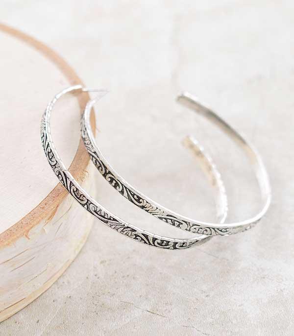 Western Silver Hoop Large Earrings